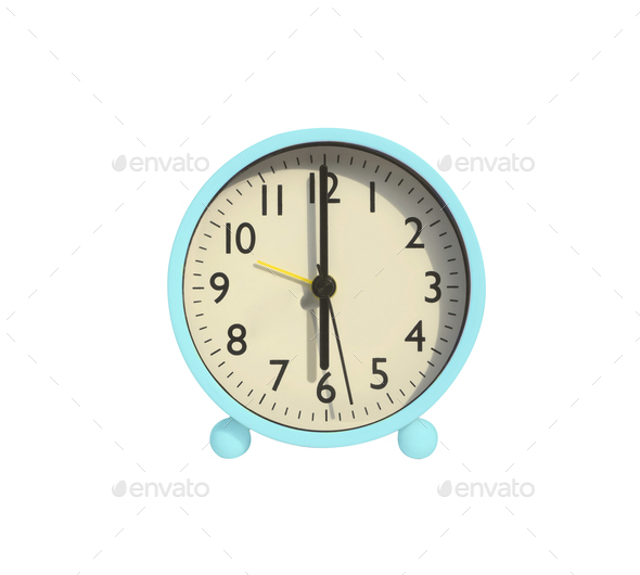 Pastel Round Alarm Clock In O Clock Isolated On White Background With